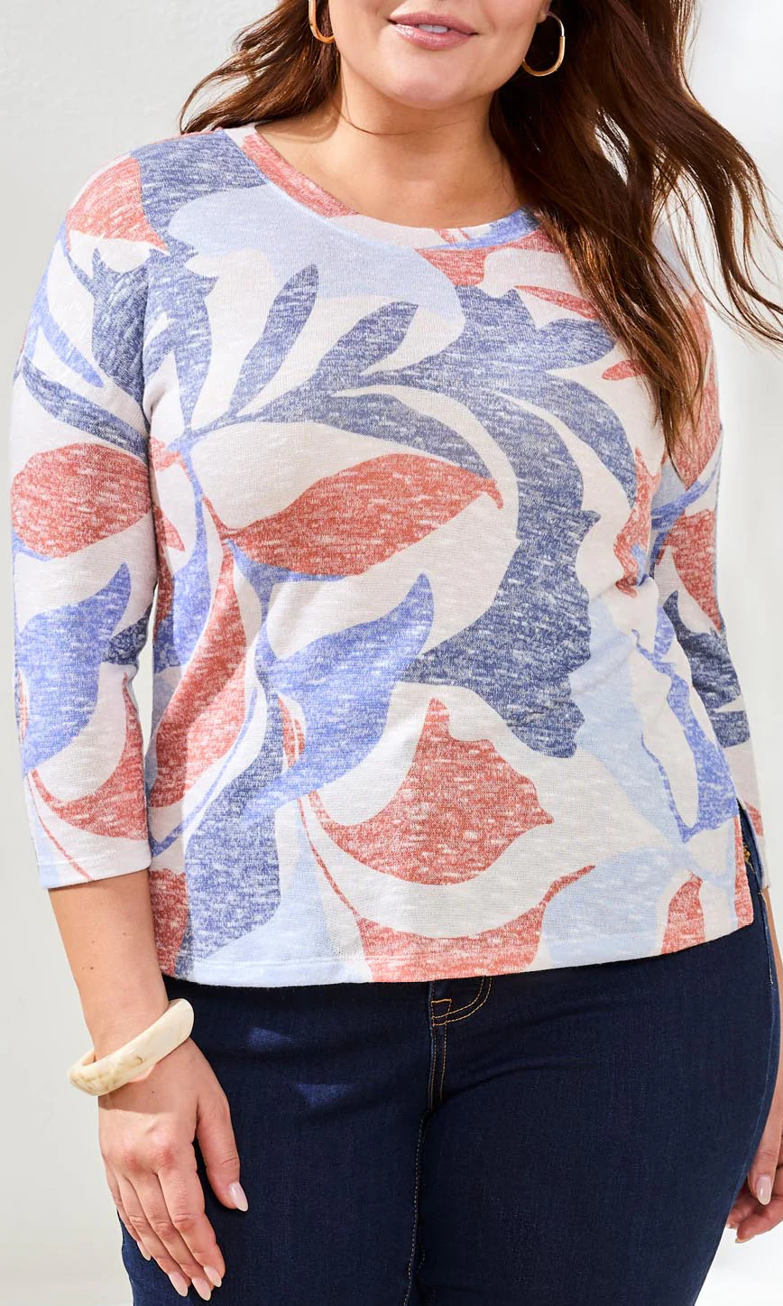 Tropical Print 3/4 Sleeve Knit Top - Image 2