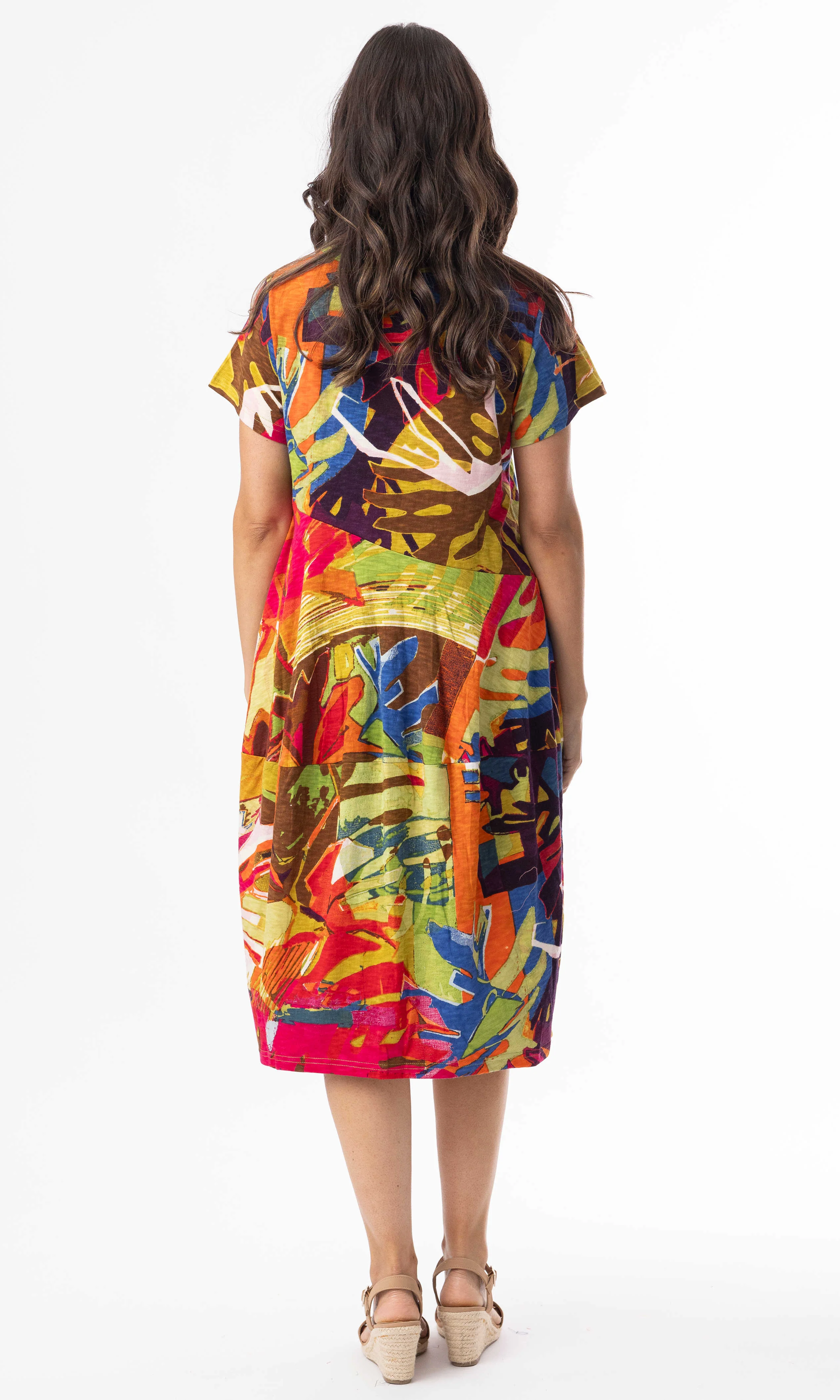 Abstract Print Short Sleeve Midi Dress with Pockets - Image 5