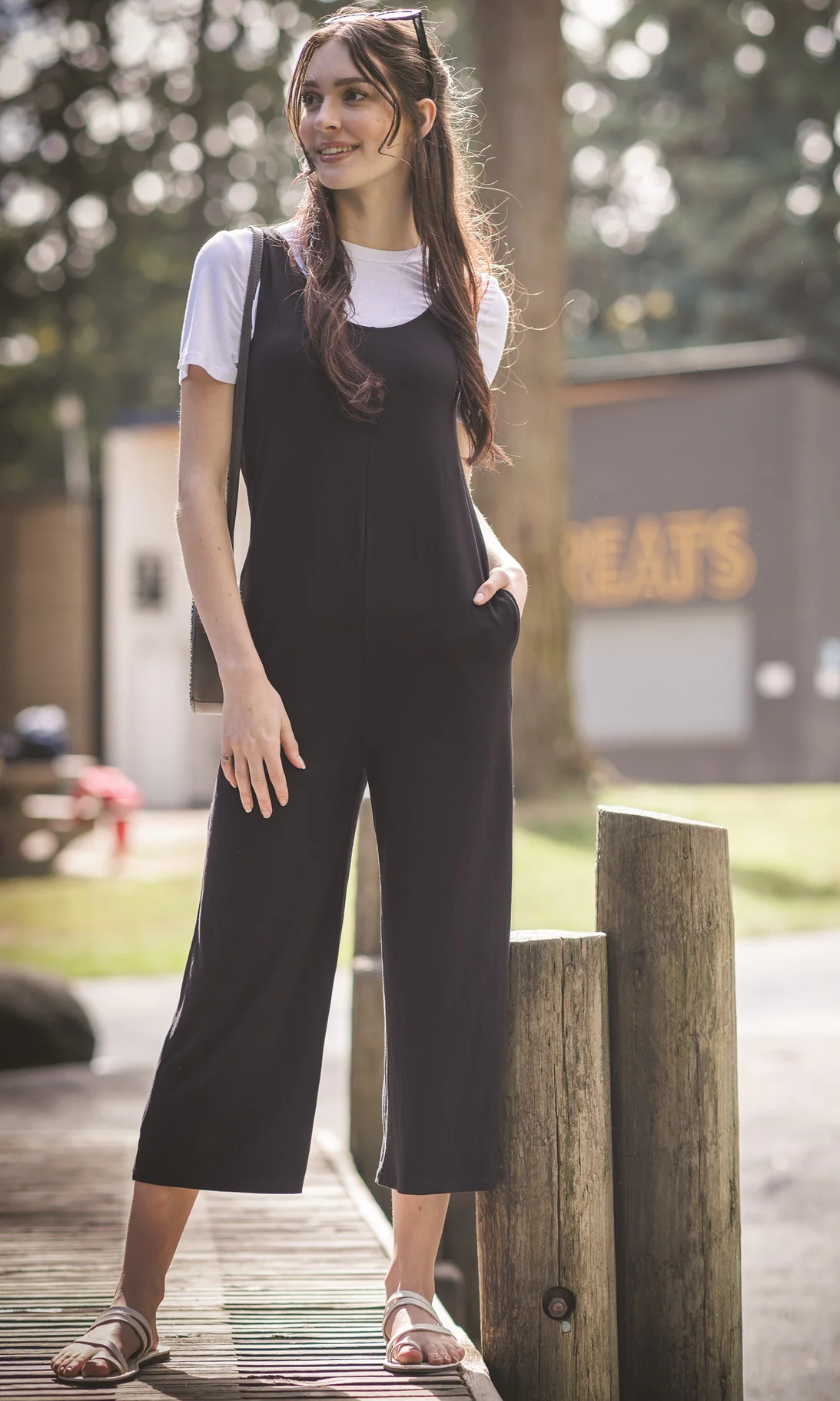Bamboo Blend Wide-Leg Cropped Jumpsuit