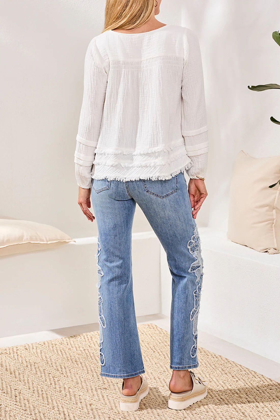 Textured Cotton Button-Front Blouse - Image 3
