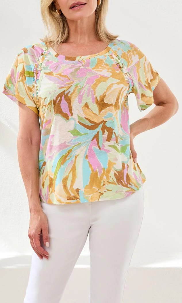 Abstract Print Short Sleeve Blouse - Image 2