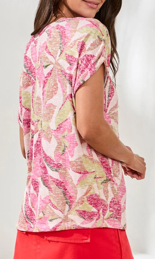 Abstract Floral V-Neck Short Sleeve Top - Image 3