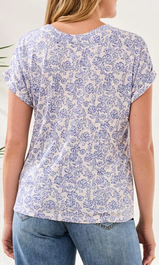 Abstract Floral V-Neck Short Sleeve Top - Image 9