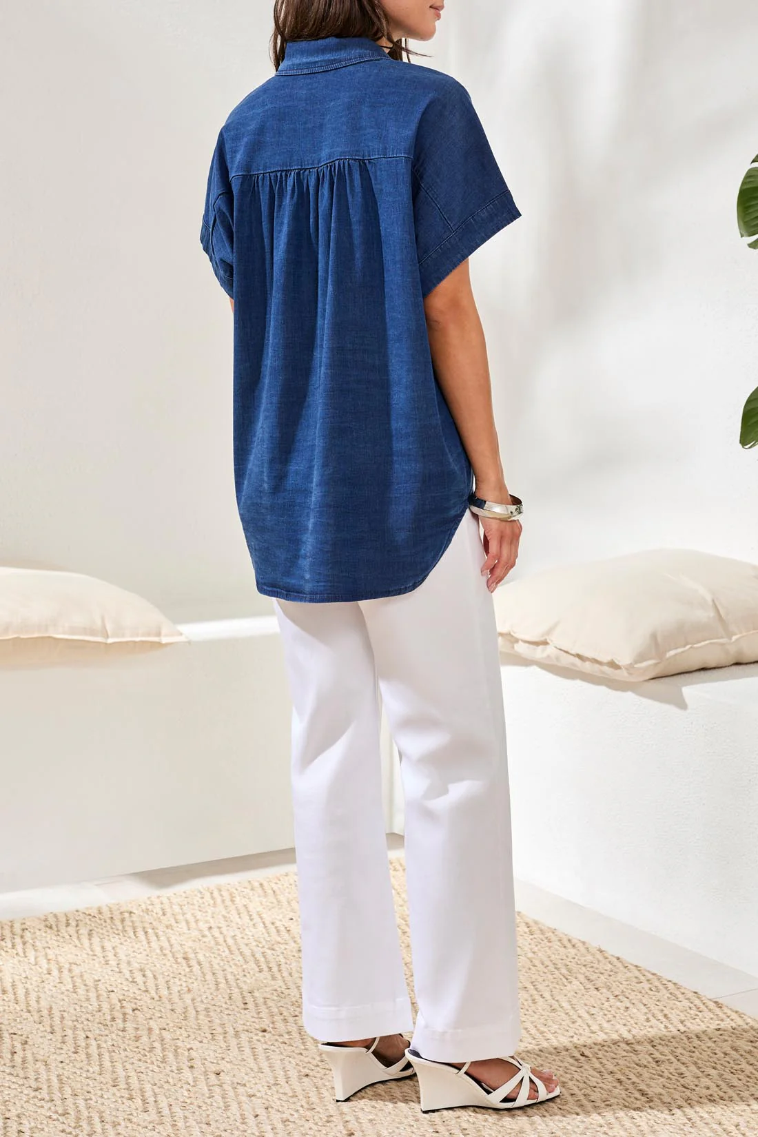 Short Sleeve Lyocell Blend Button-Down Shirt - Image 3