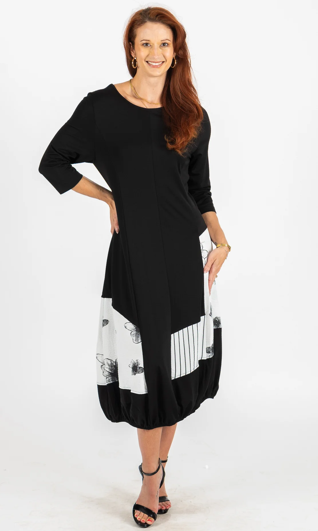 Mixed Print Bubble Hem Dress