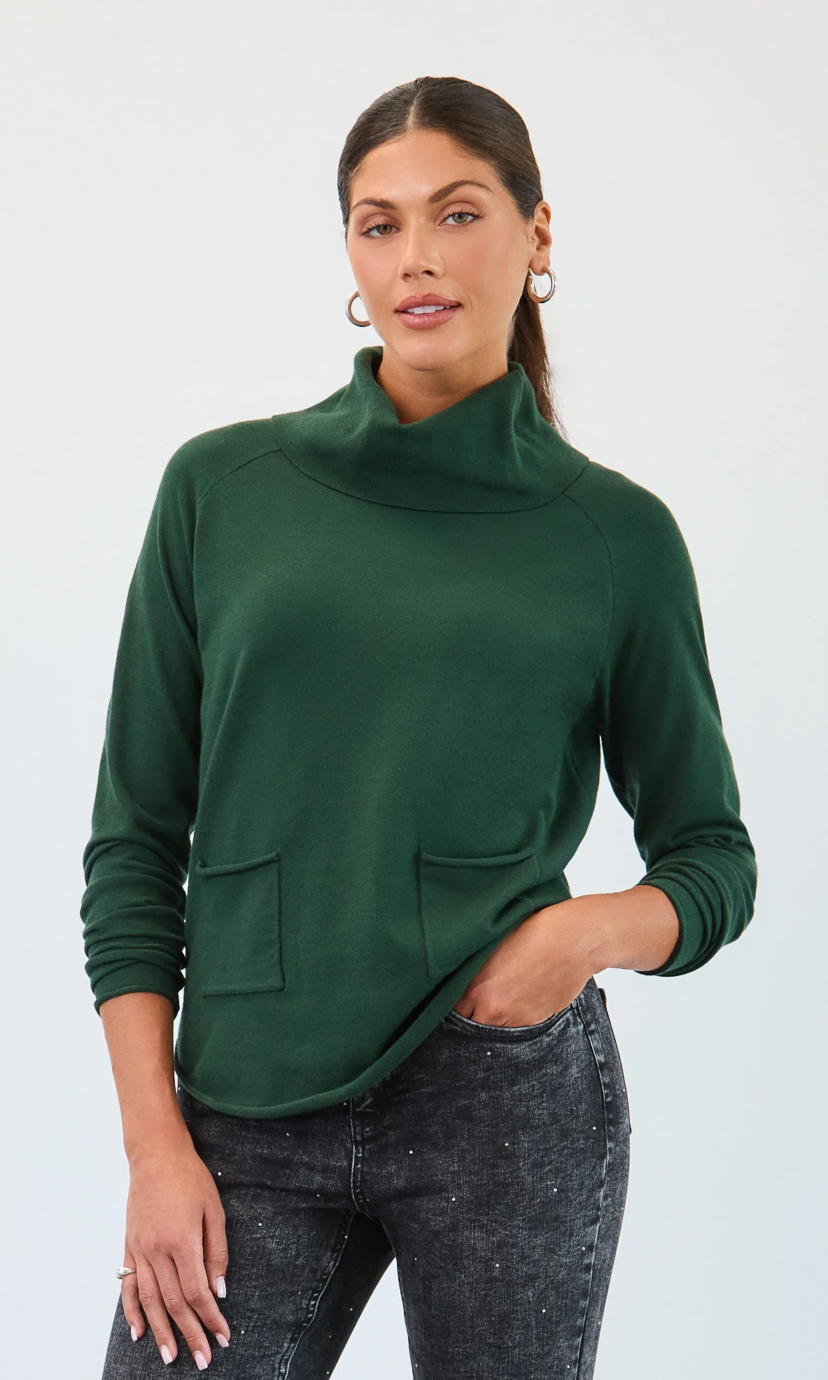 Patch Pocket Cowl Neck Sweater - Image 2