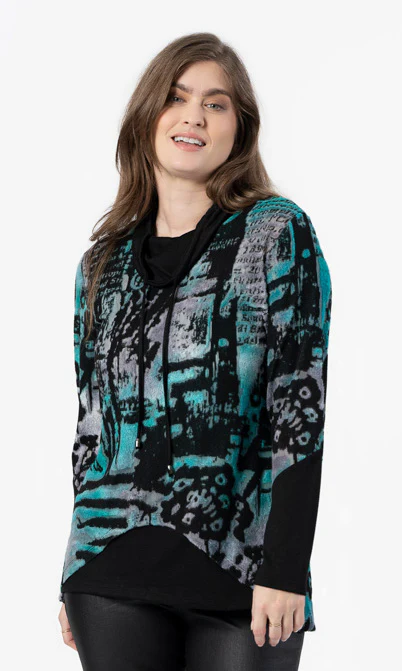 Relaxed Drawstring Cowl Neck Top