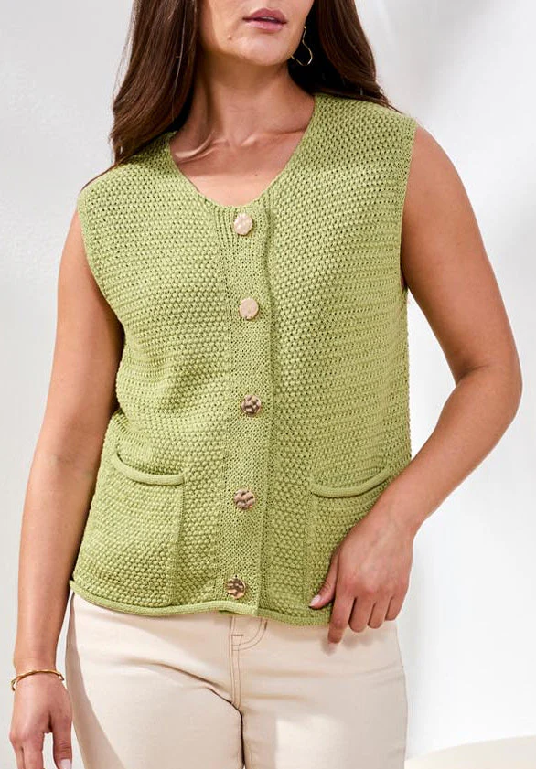 Textured Button Front Knit Vest - Image 3