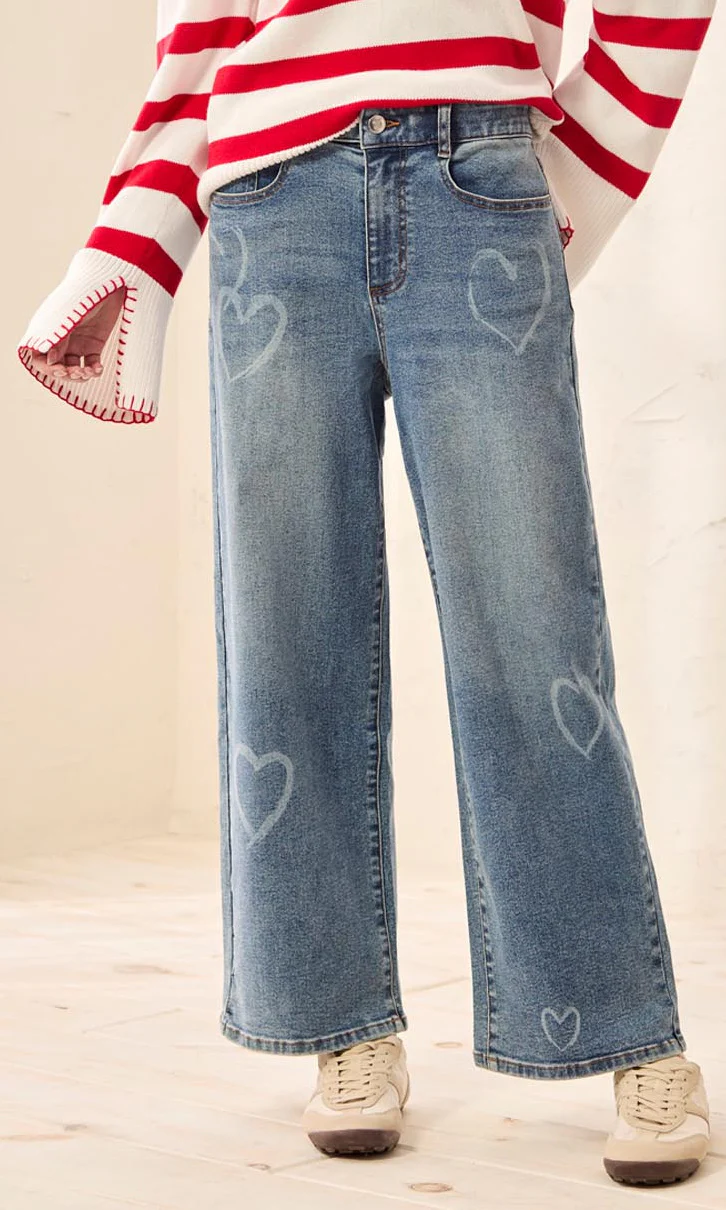 Heart Detail Wide Leg Denim