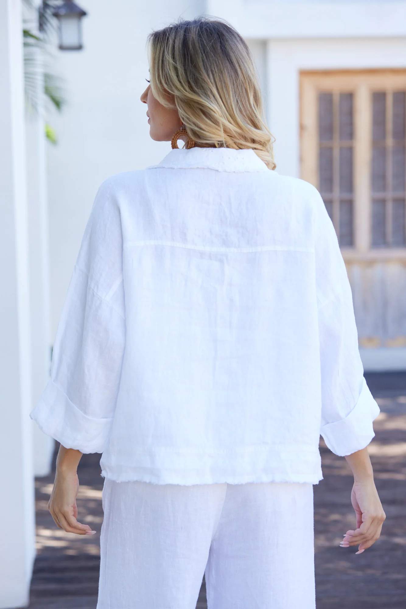 Relaxed Button-Front Linen Shirt Jacket - Image 3