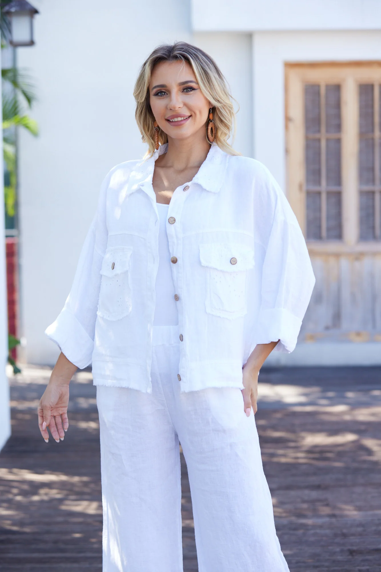 Relaxed Button-Front Linen Shirt Jacket - Image 4