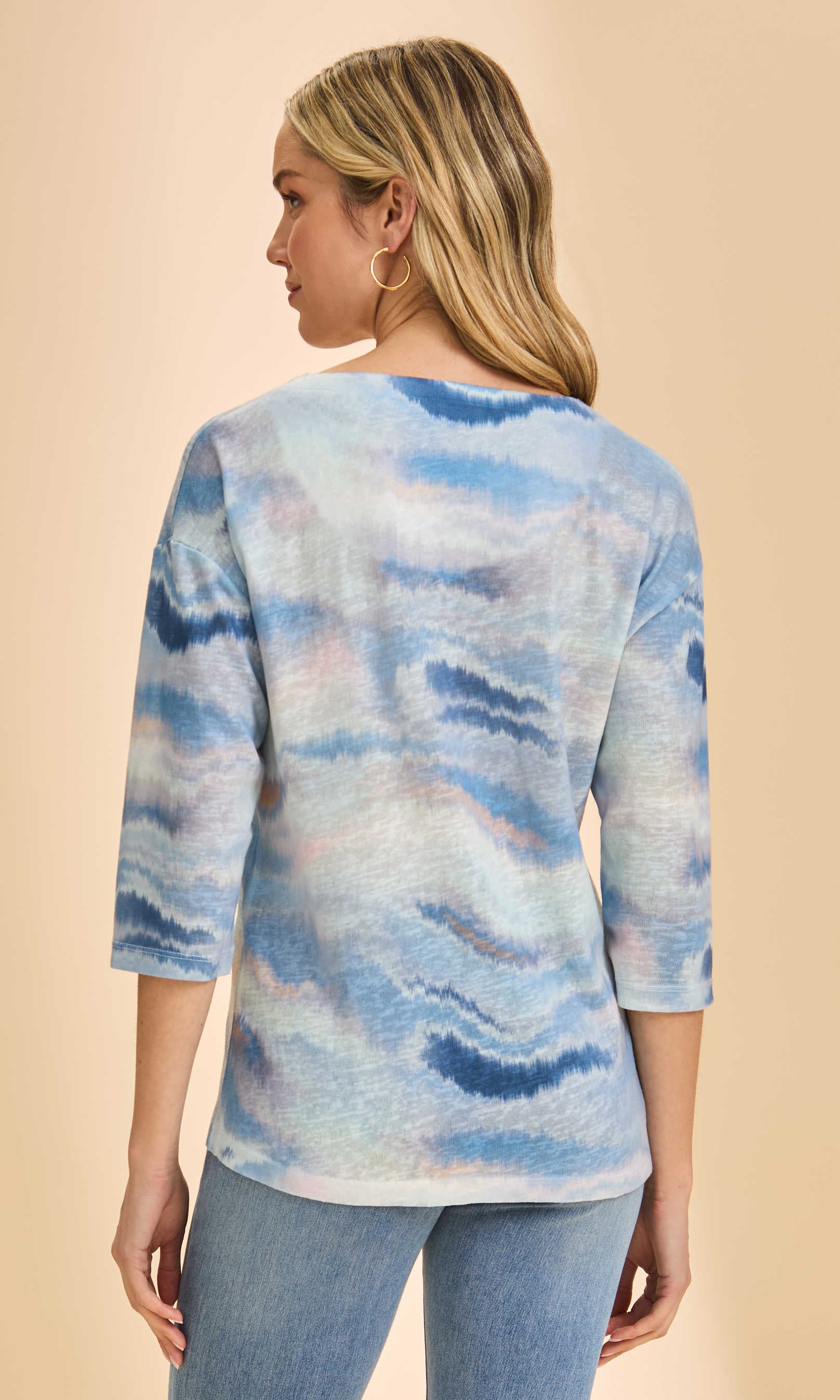 Soft Tie-Dye Knit 3/4 Sleeve V-Neck Casual Pullover - Image 2