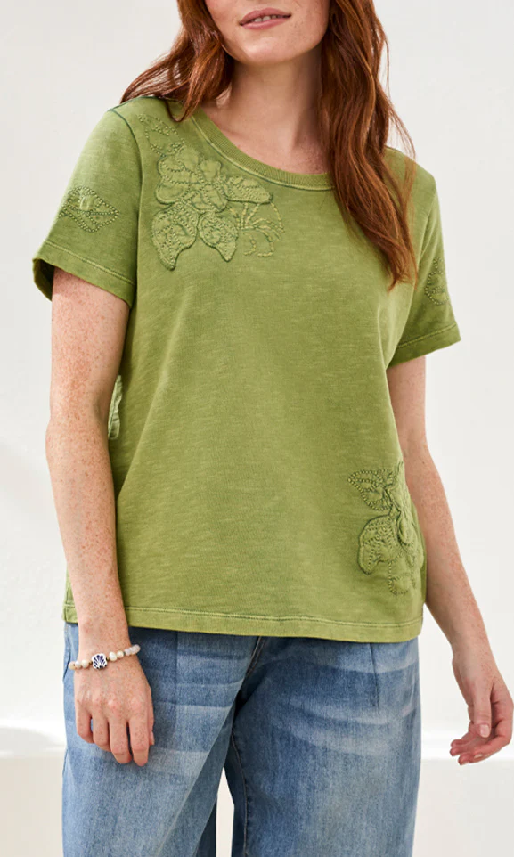 Floral Appliqué Crew Neck Tee