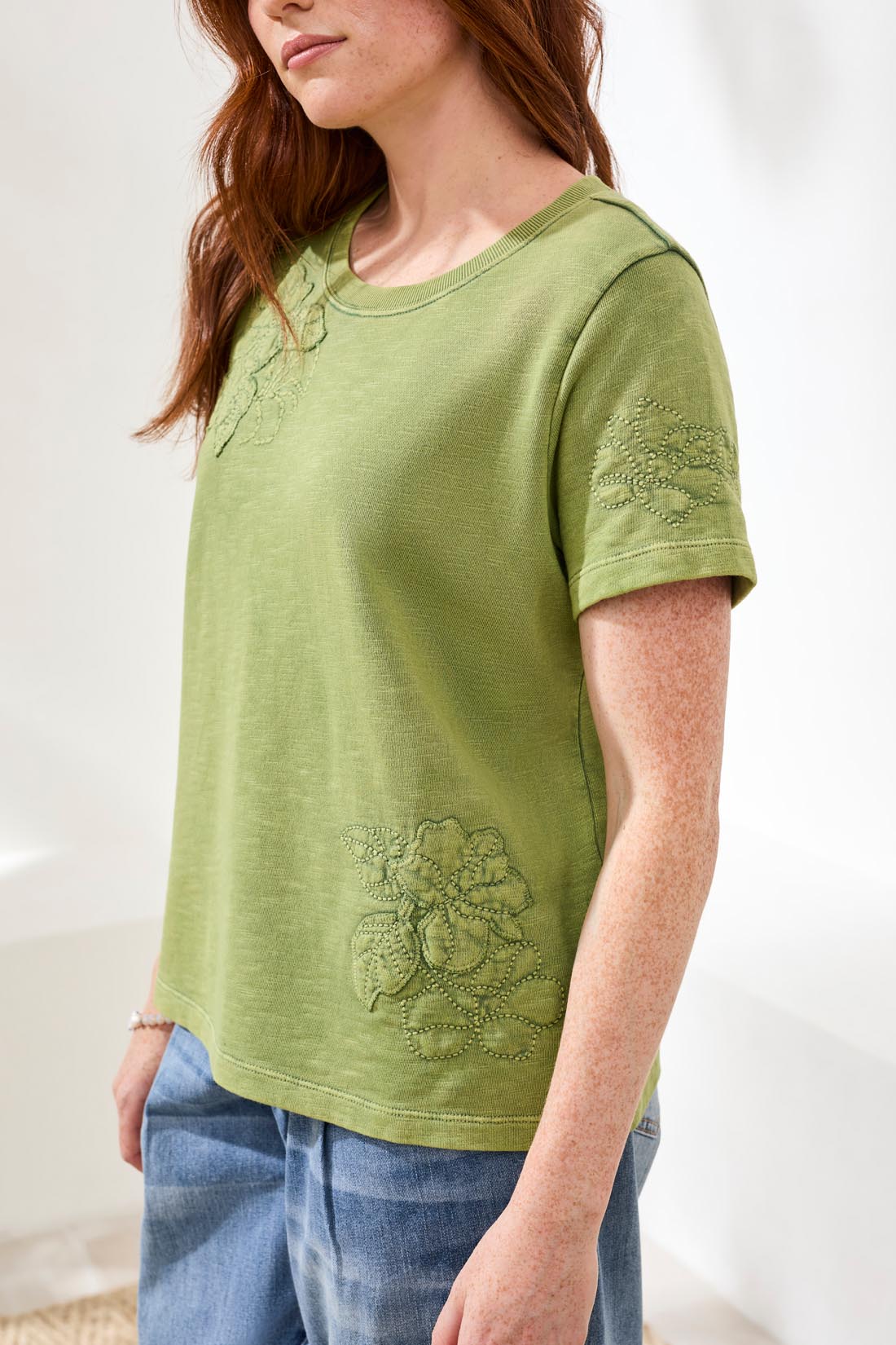Floral Appliqué Crew Neck Tee - Image 2