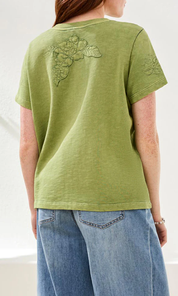 Floral Appliqué Crew Neck Tee - Image 3