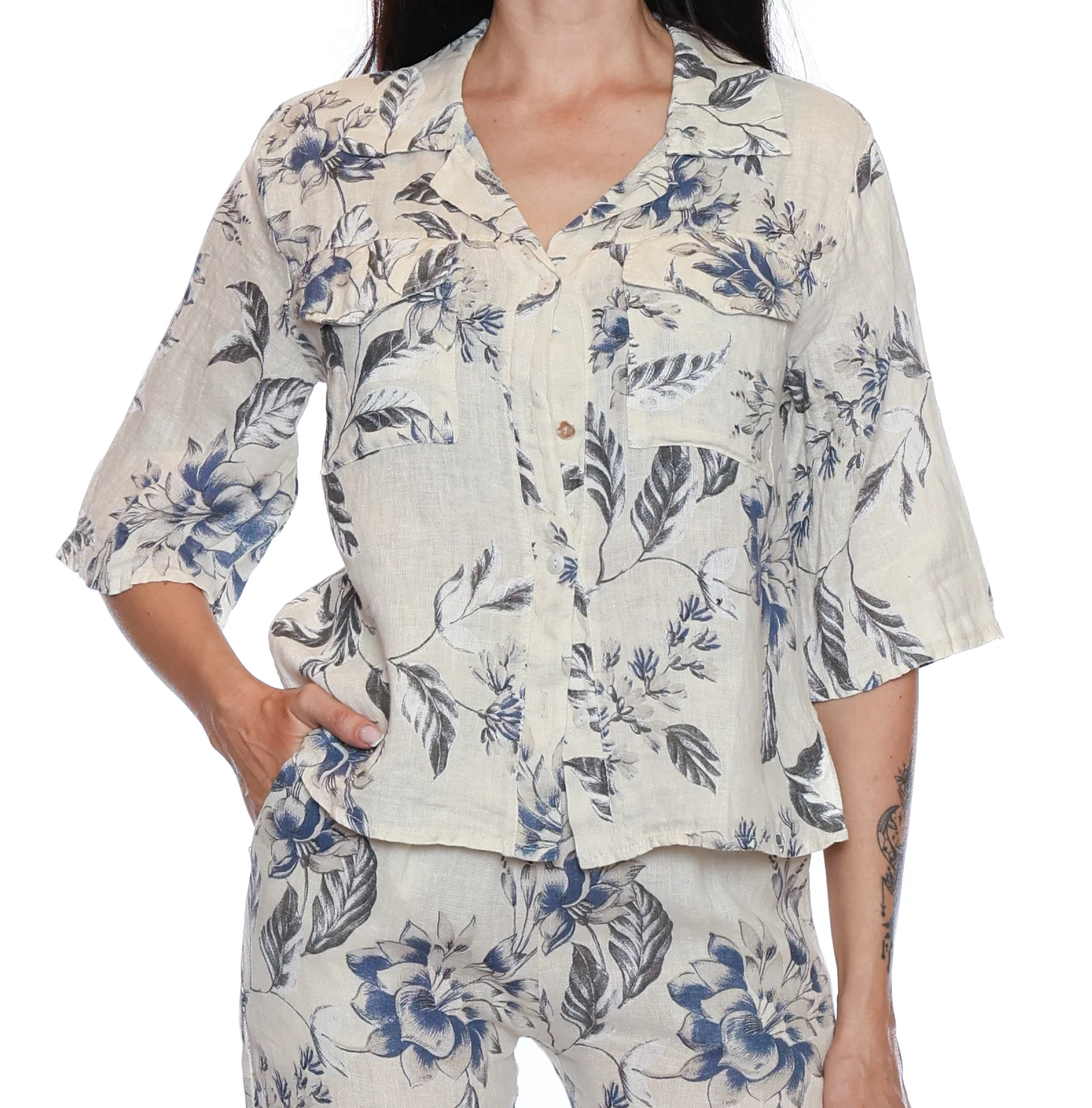 Linen Button Front Top - Image 2