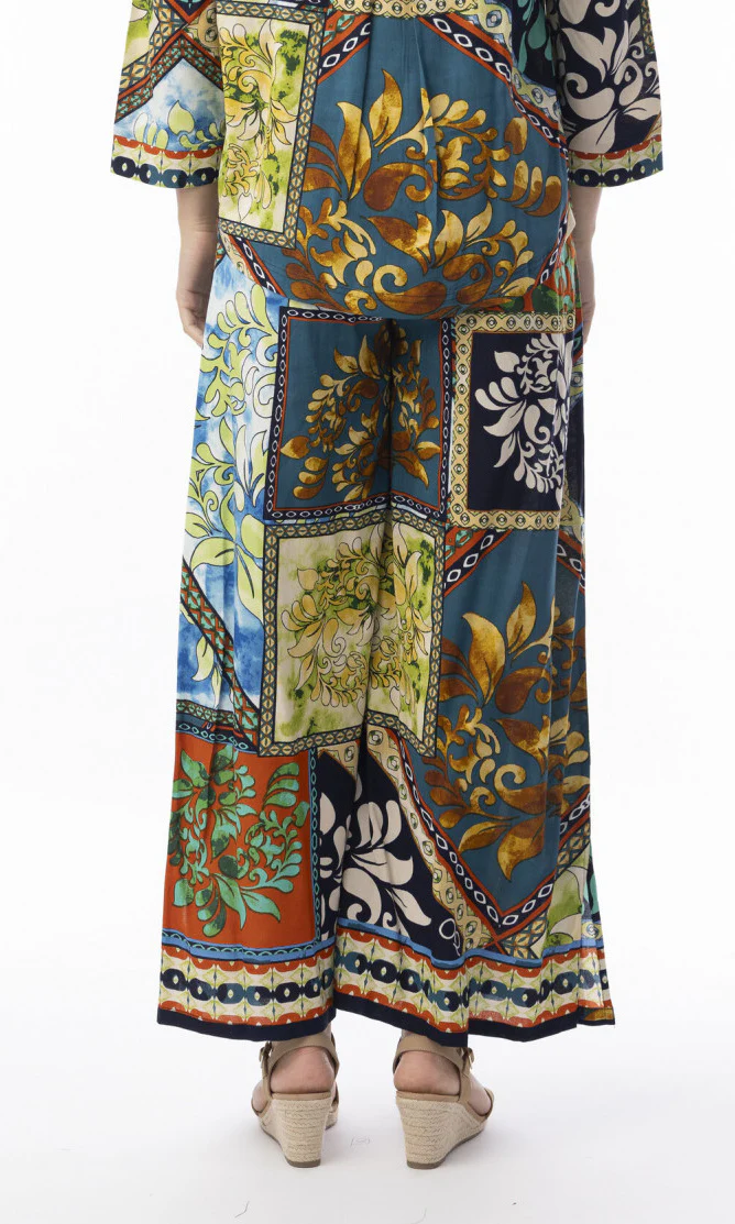 Patchwork Print Wide-Leg Rayon Pants - Image 2