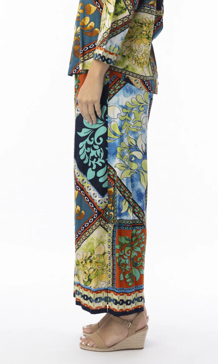 Patchwork Print Wide-Leg Rayon Pants - Image 3