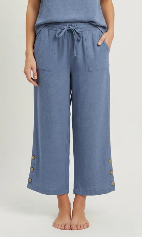 Button Detail Wide Leg Crop Pant