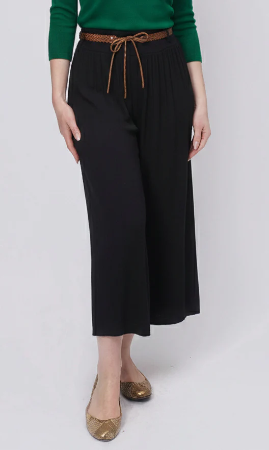 Braided Belt Wide Leg Crop Pant
