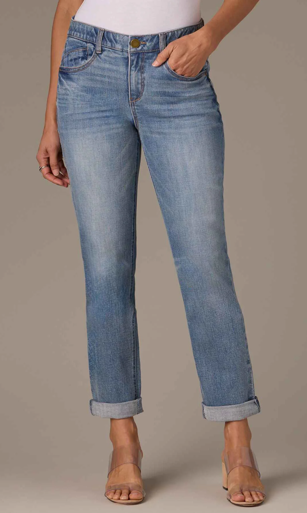 Mid-Rise Straight Leg Cuffed Jeans