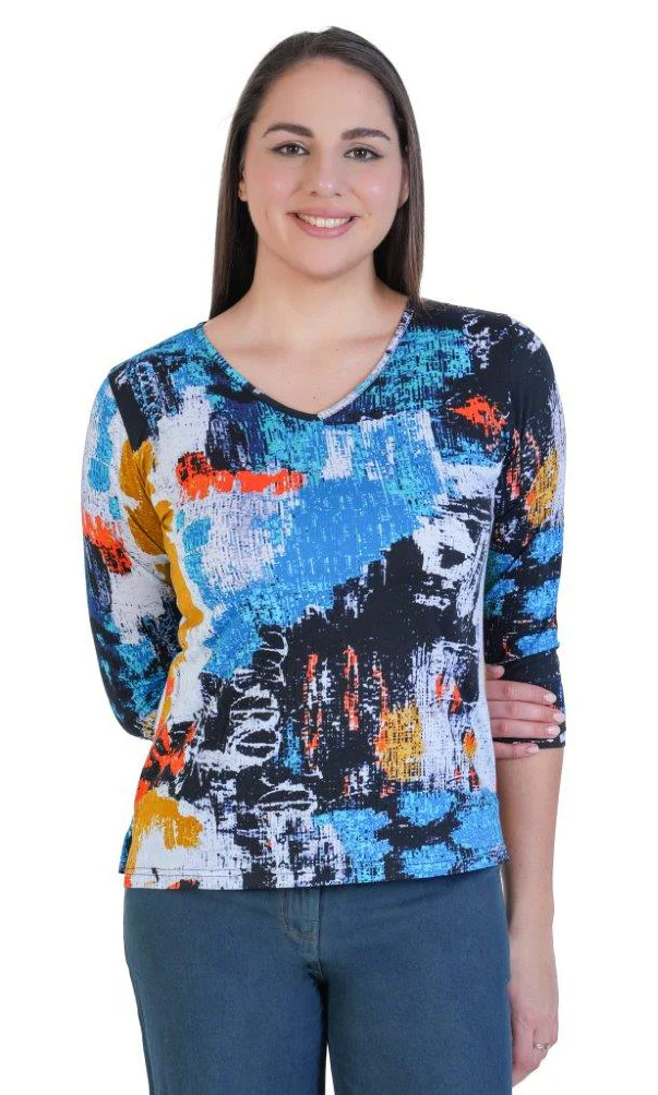Bold Print V-Neck Top