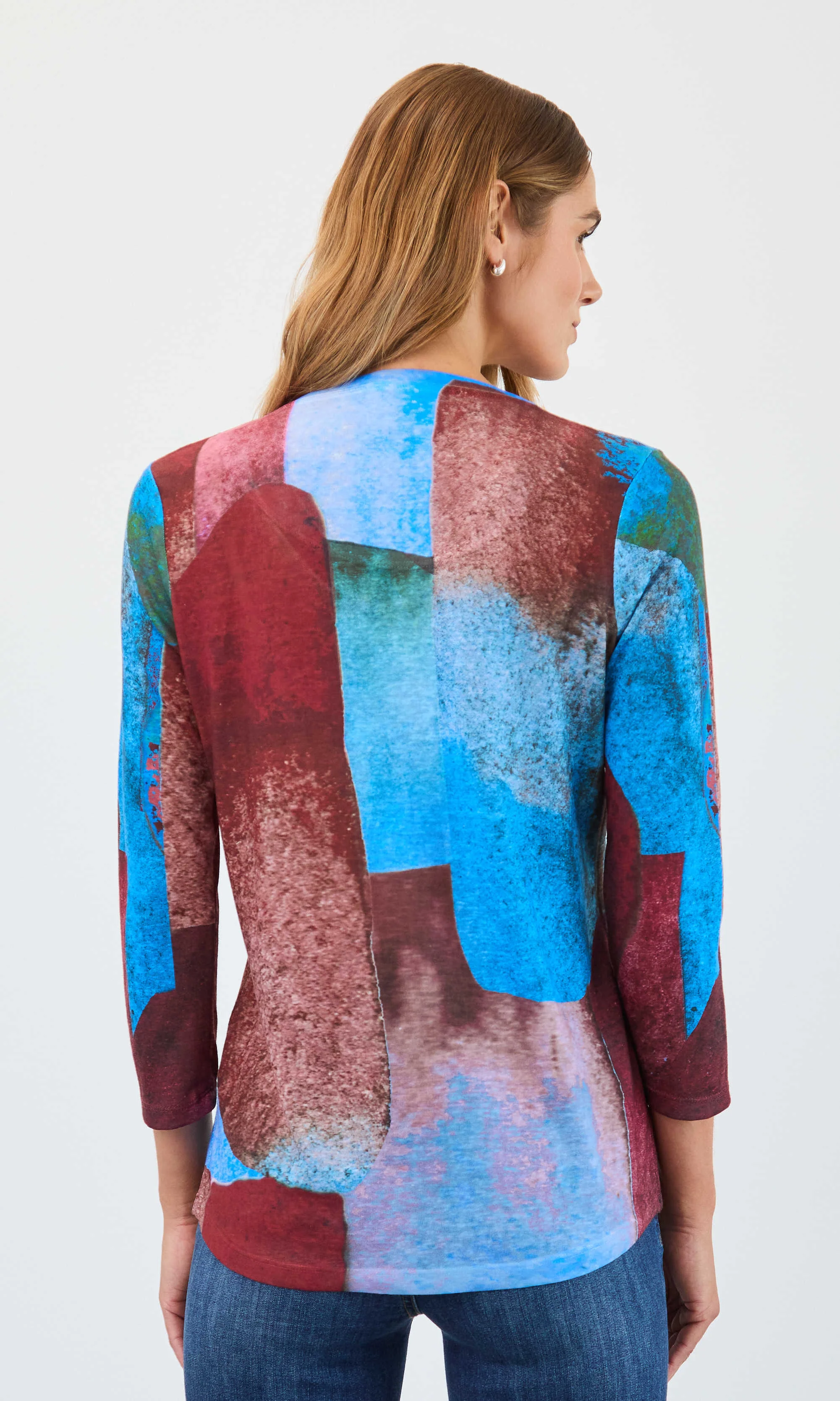 Abstract-Print 3/4 Sleeve Top - Image 2
