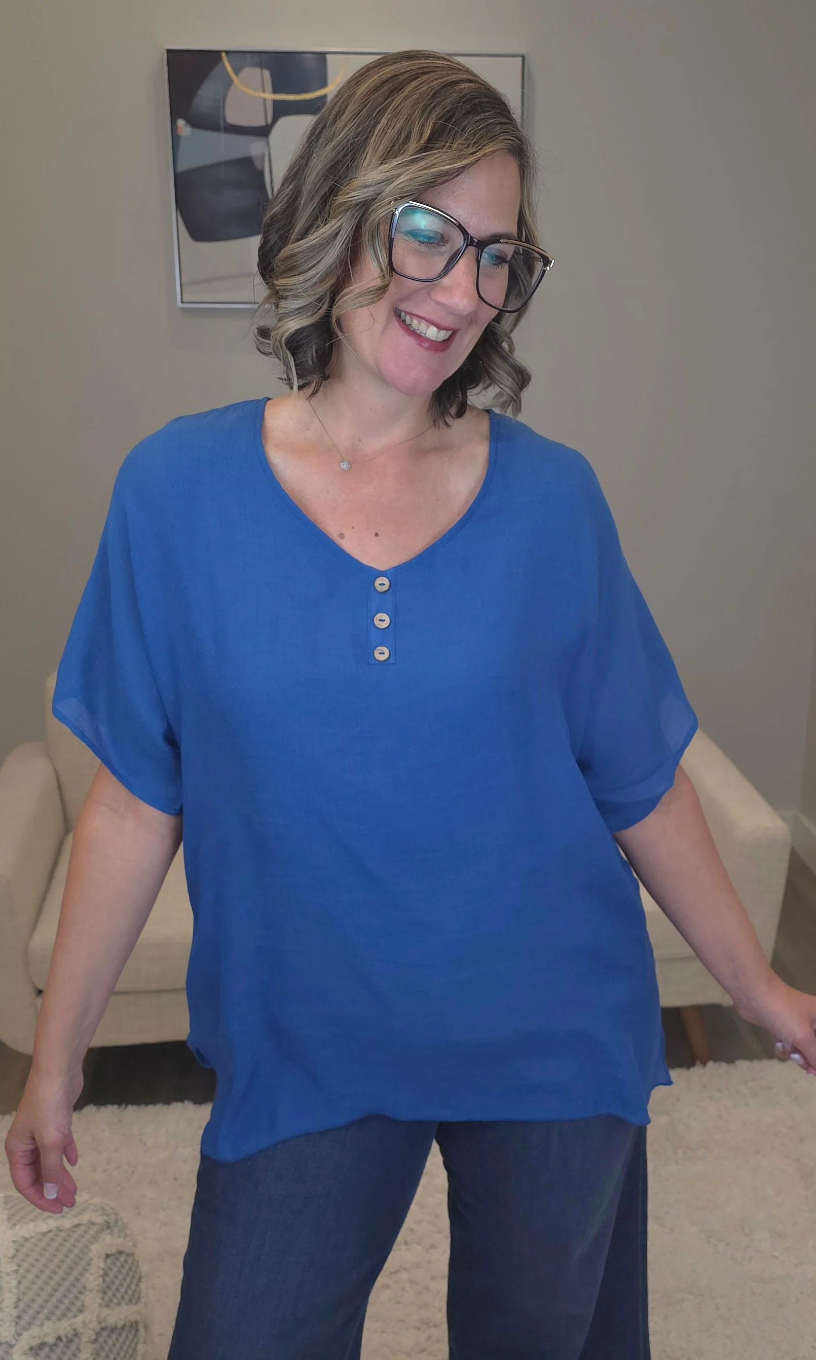 Button-Front Dolman Blouse