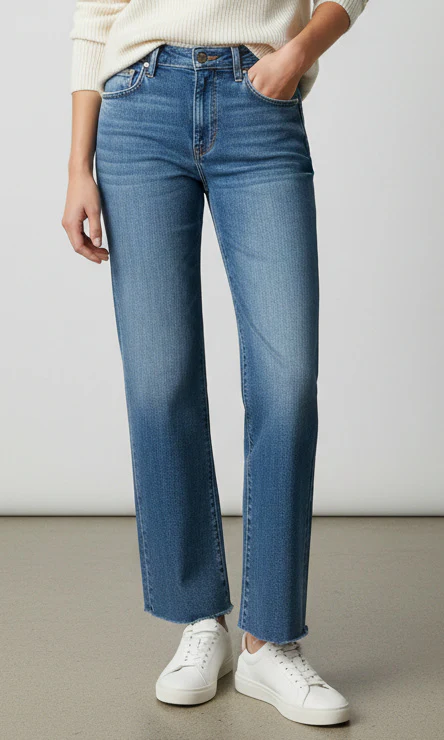 Raw Hem High Rise Straight Leg Denim