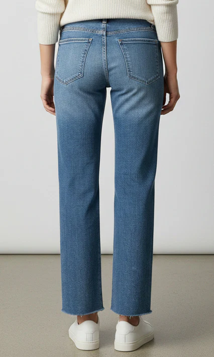 Raw Hem High Rise Straight Leg Denim - Image 2