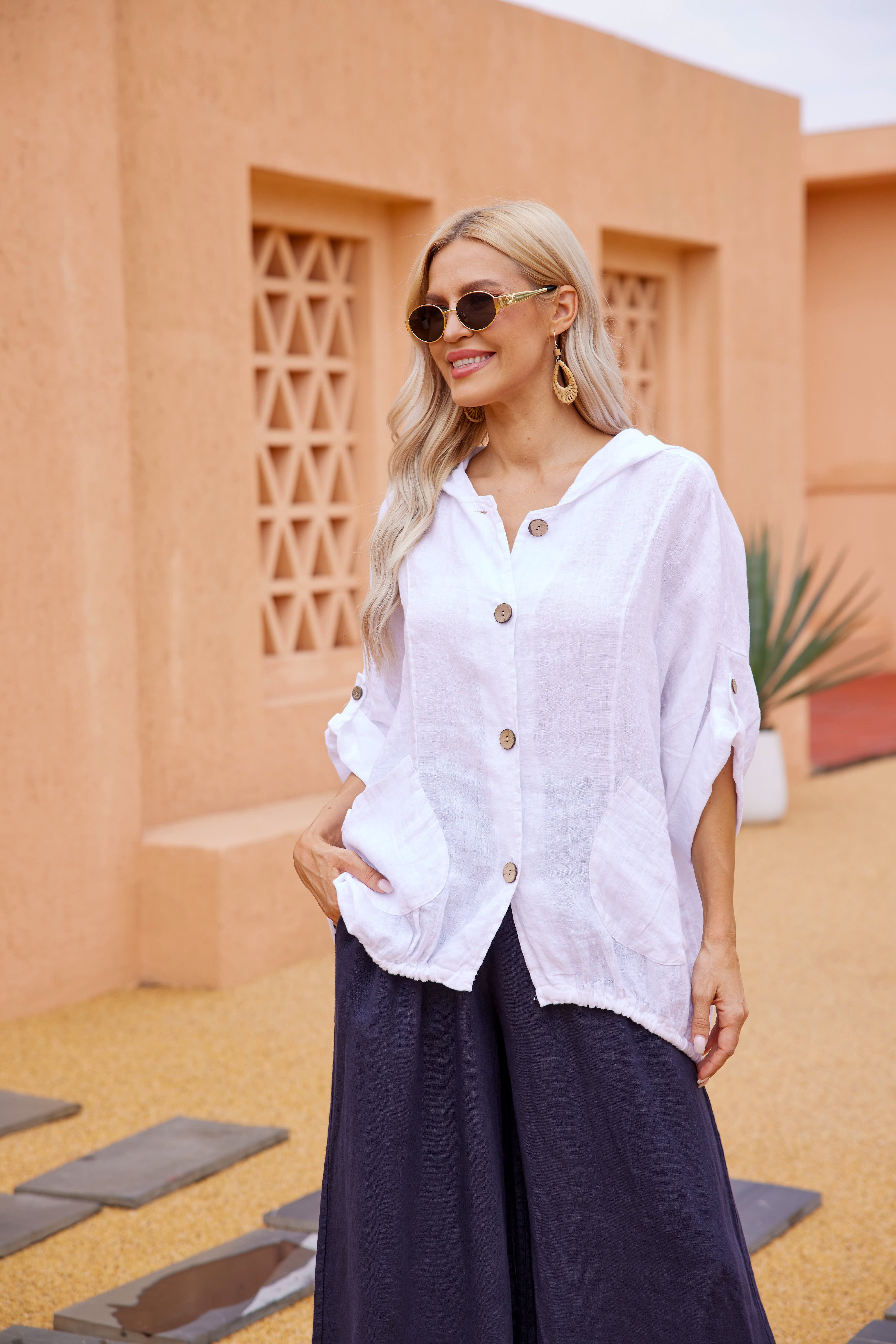 Linen Hooded Button Front Jacket - Image 3