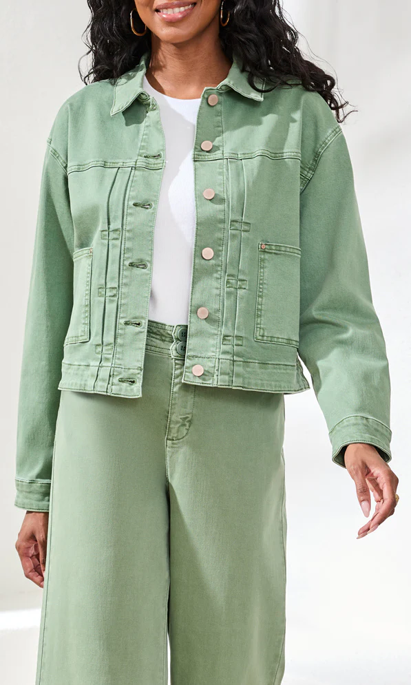Cropped Patch Pocket Denim Jacket