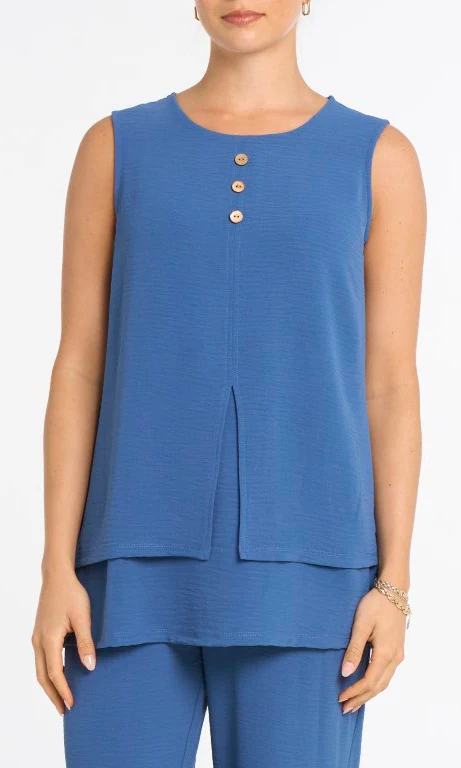 Button-Front Split Hem Sleeveless Top