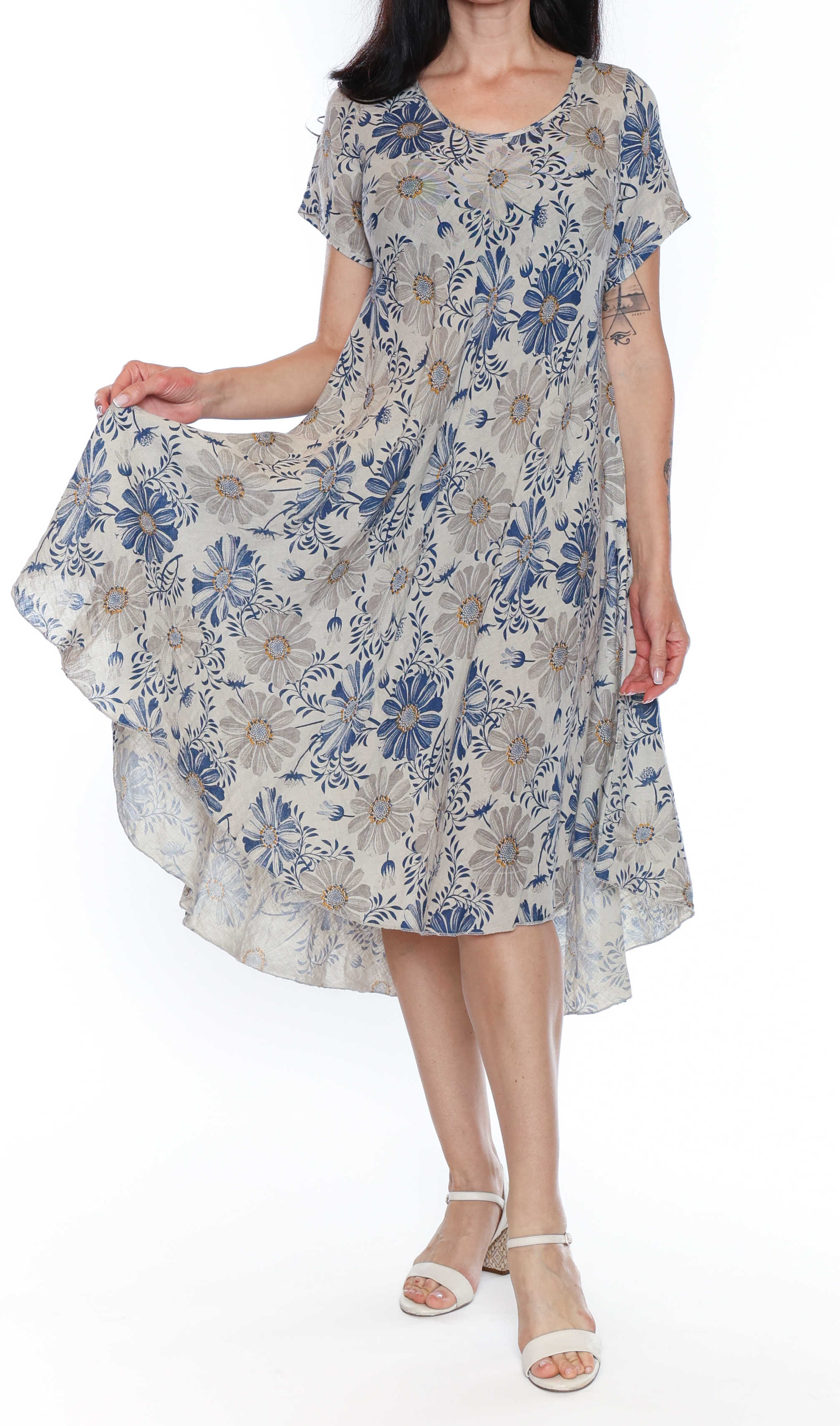 Floral Linen Short Sleeve Dress - Image 2