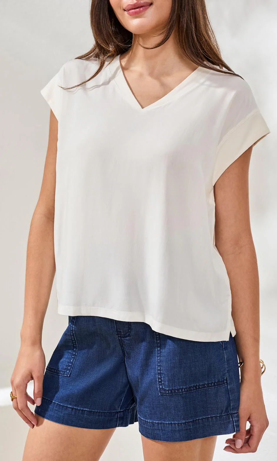 V-Neck Cap Sleeve Blouse