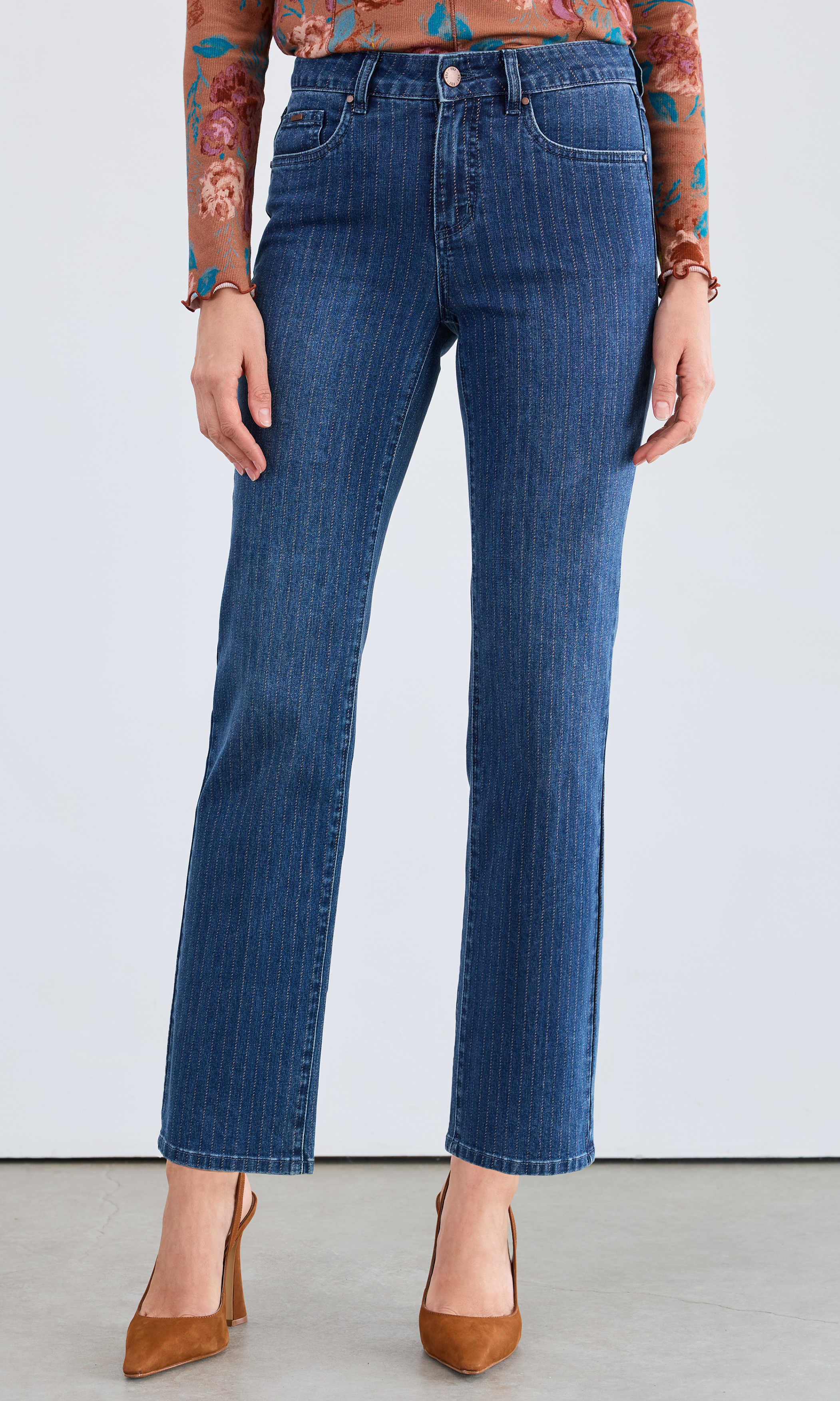 Pinstripe Straight Ankle Denim