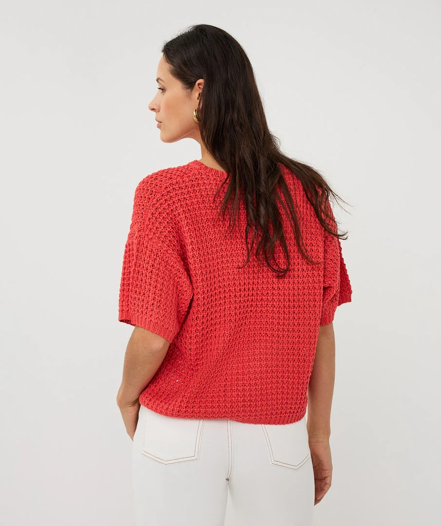 Open-Knit Short Sleeve Sweater - Image 4