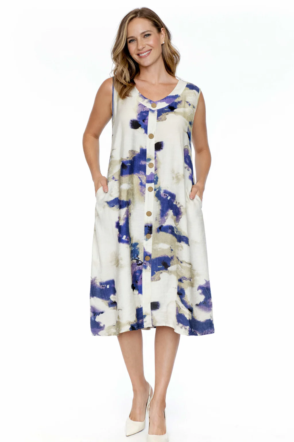 Sleeveless Button-Front Midi Dress