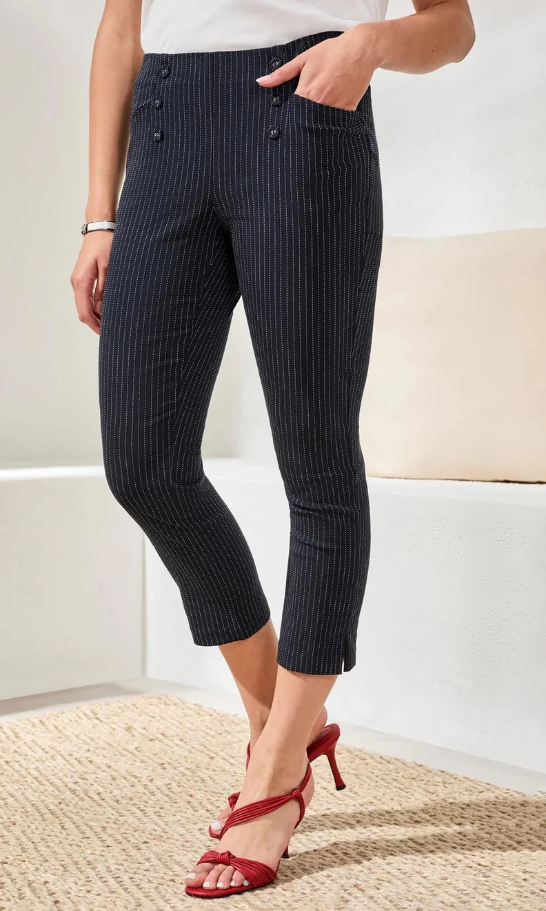 Button Accent Pinstripe Capri