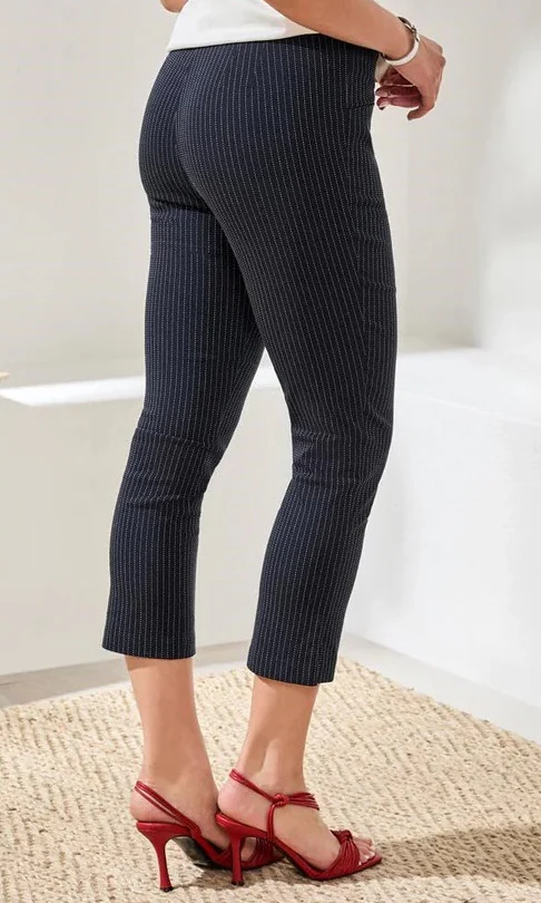 Button Accent Pinstripe Capri - Image 2