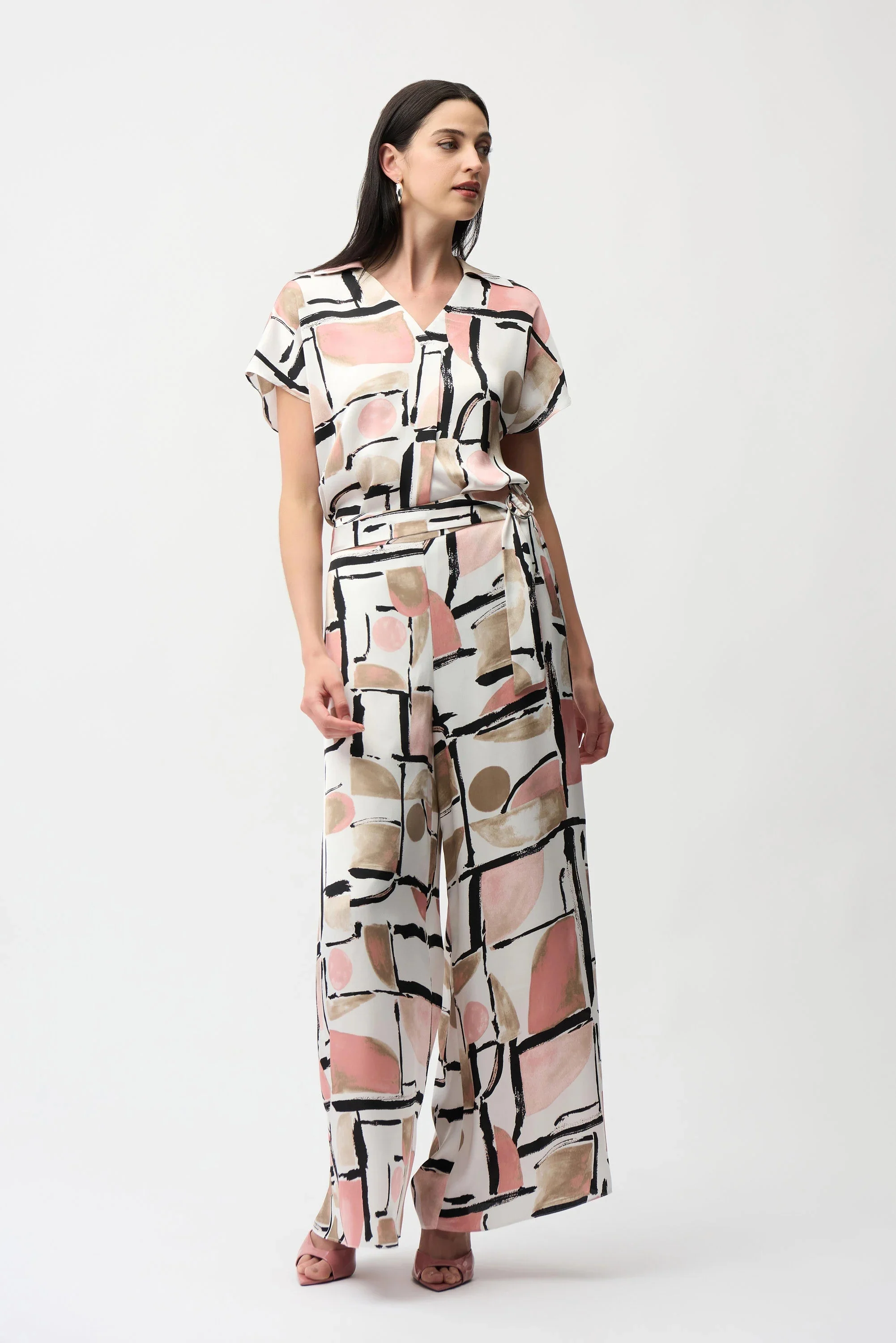Ribkoff Abstract Print Short Sleeve Collared Blouse - Image 3