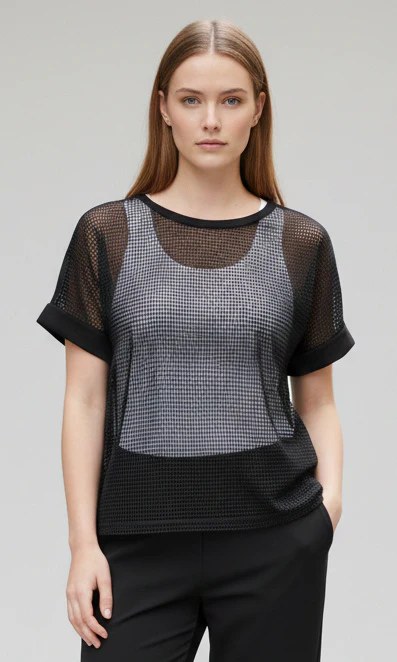 Ribkoff Mesh Overlay Short Sleeve Top - Image 3