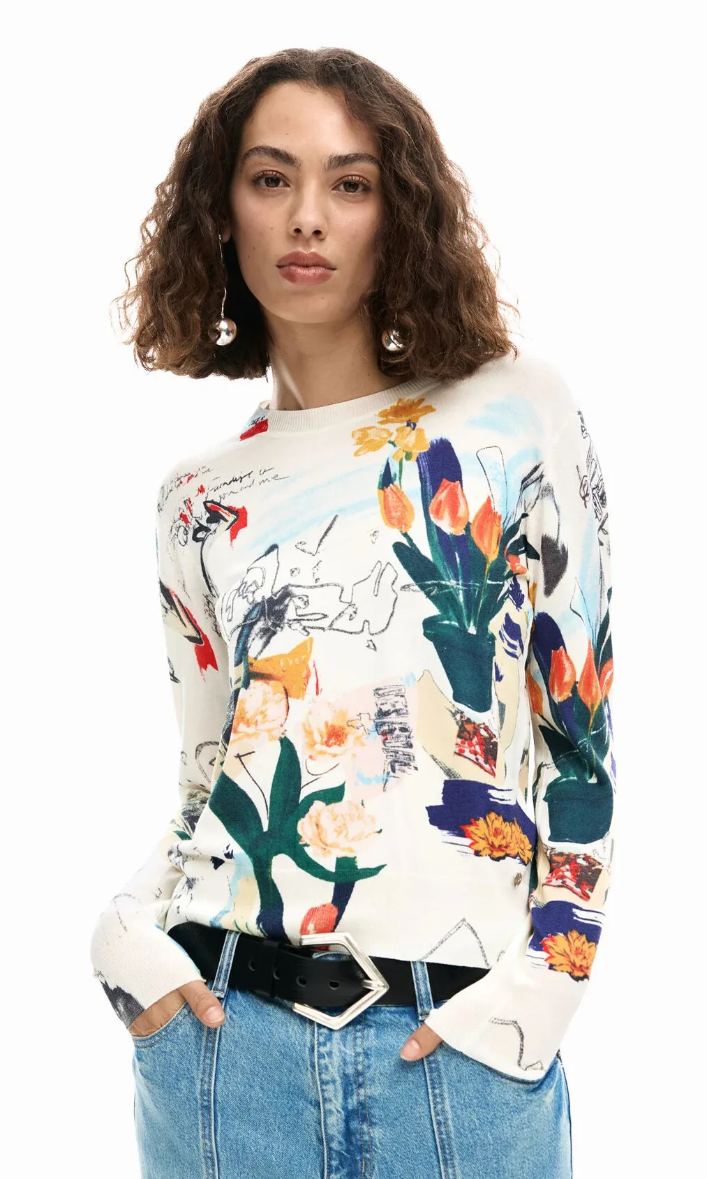 Abstract Art Print Knit Sweater - Image 2