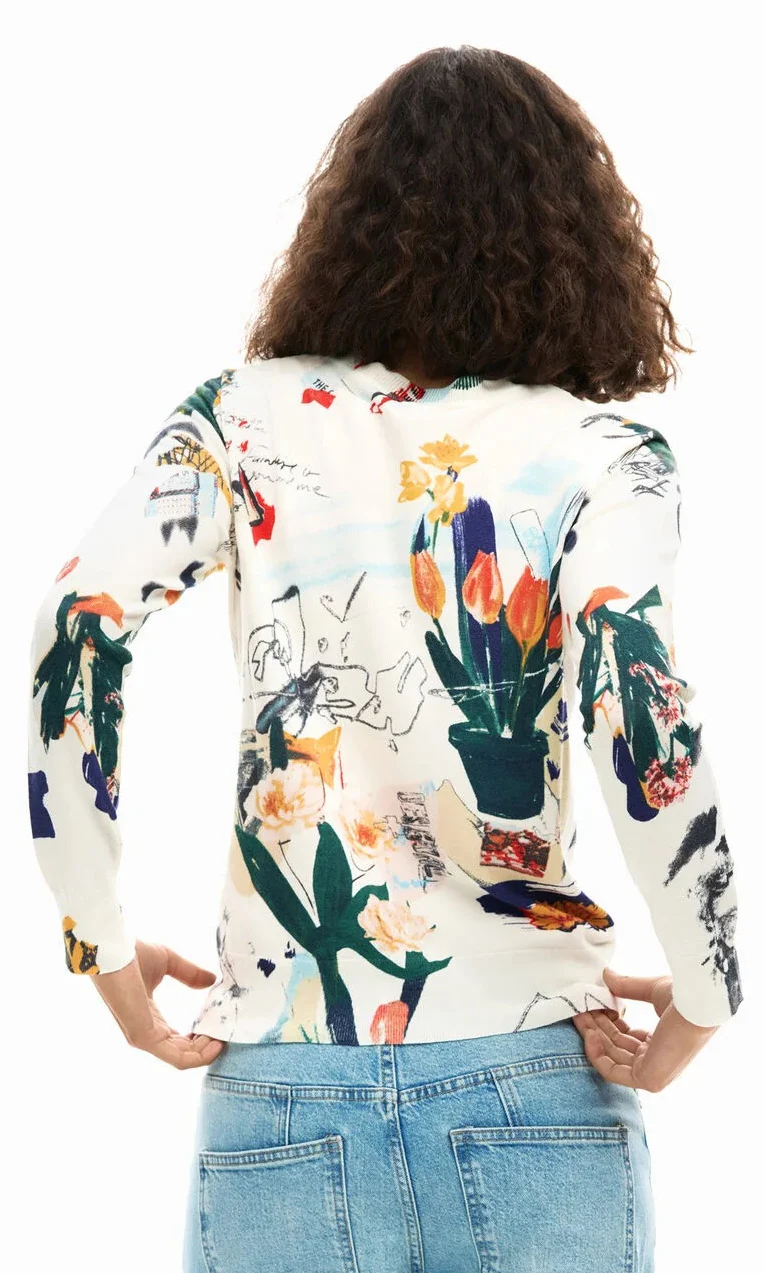 Abstract Art Print Knit Sweater - Image 3