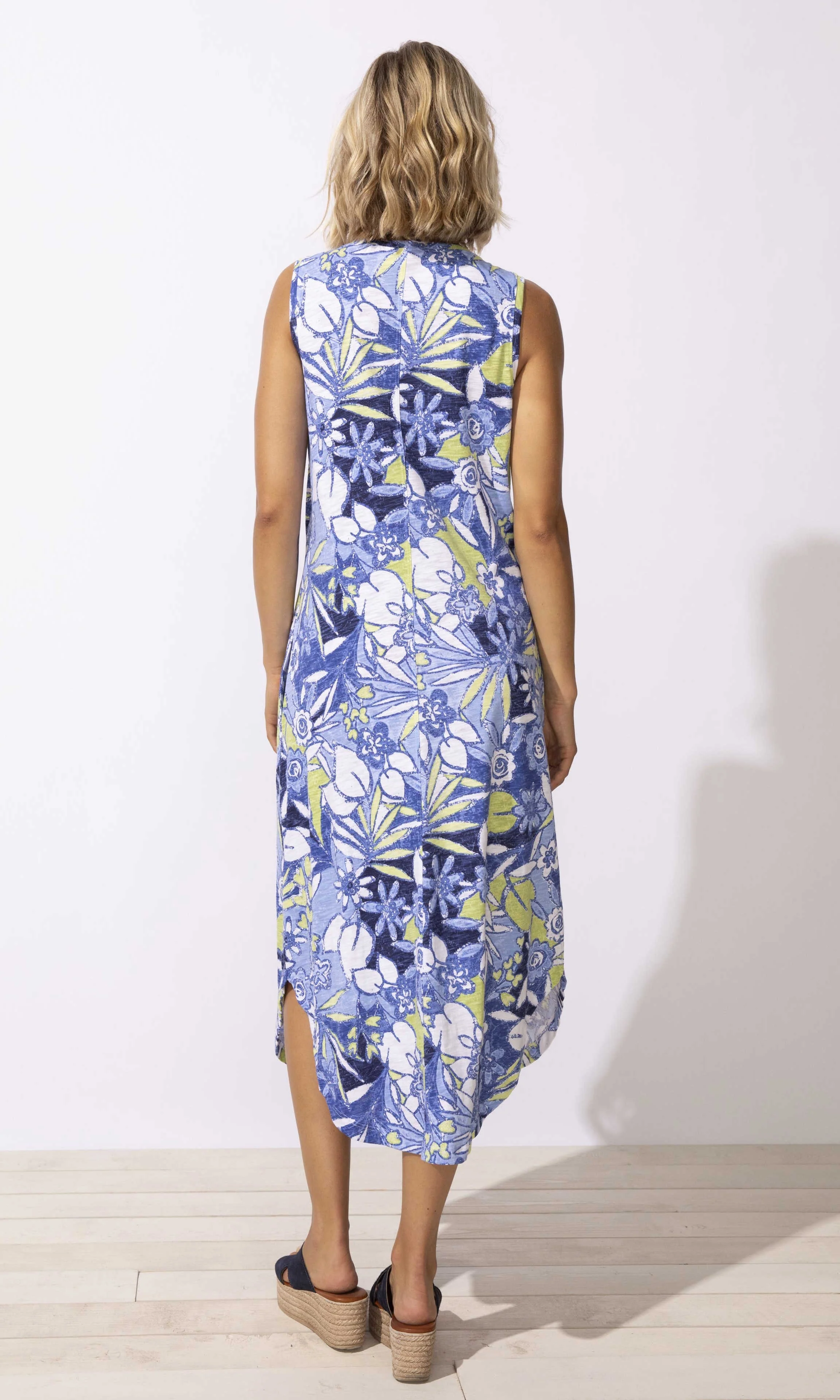 Tropical Midi Dress With Curved Hem - Image 2