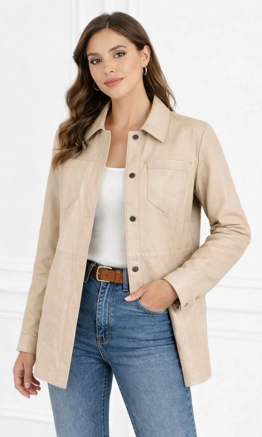 Lamb Leather Shirt Jacket - Image 2