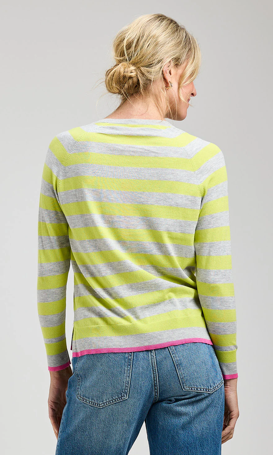 Striped V-Neck Lightweight Knit Sweater - Image 2