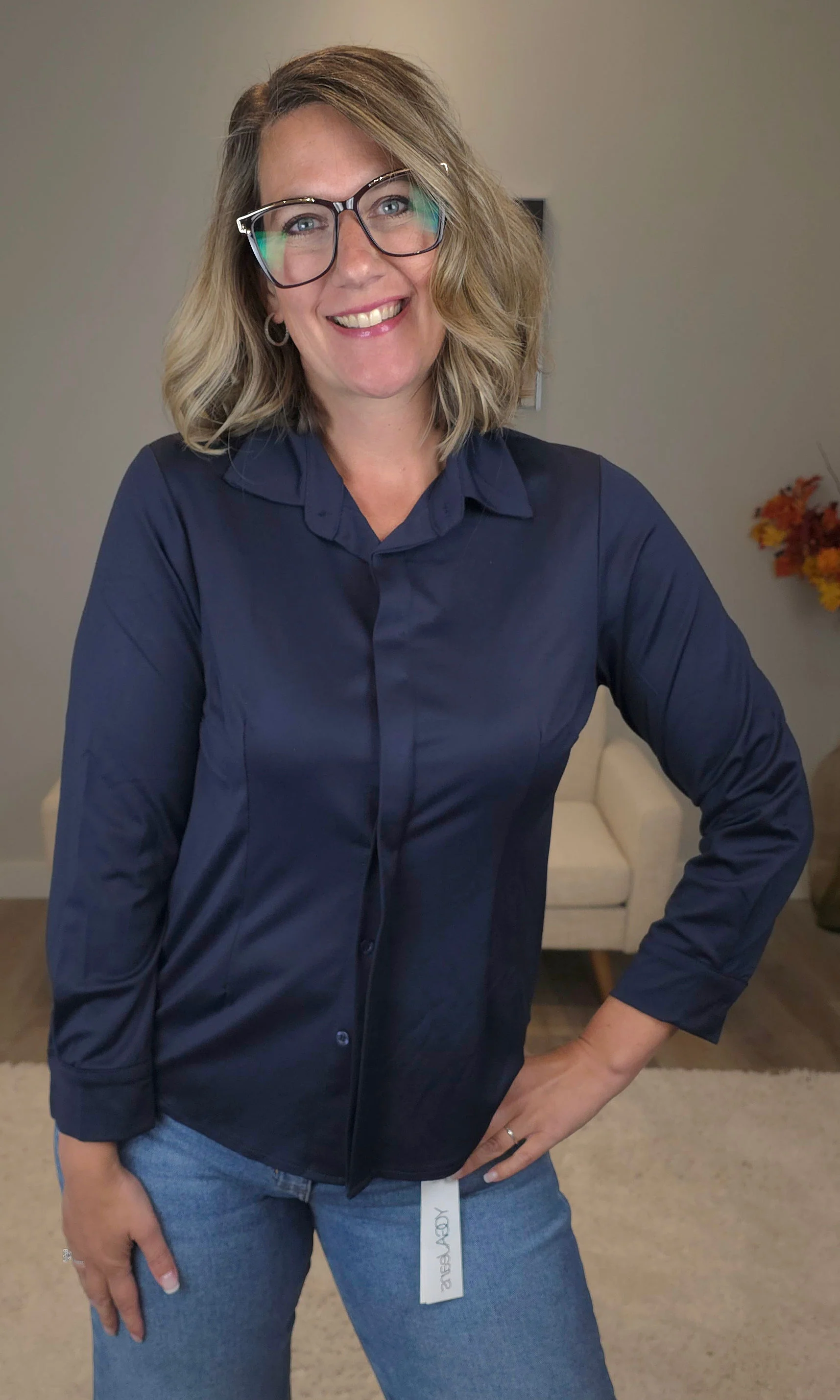 Silky Knit Button Down Blouse