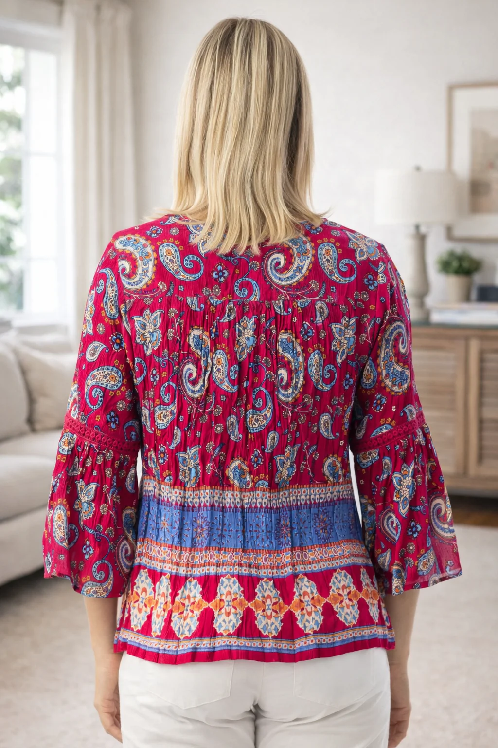 Paisley Border Peplum Boho Blouse - Image 3