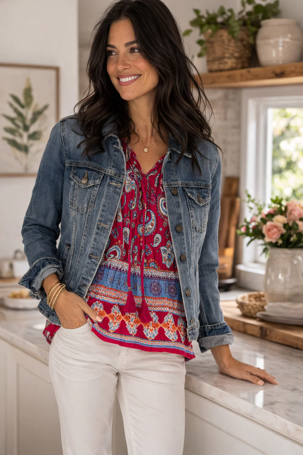 Paisley Border Peplum Boho Blouse - Image 5